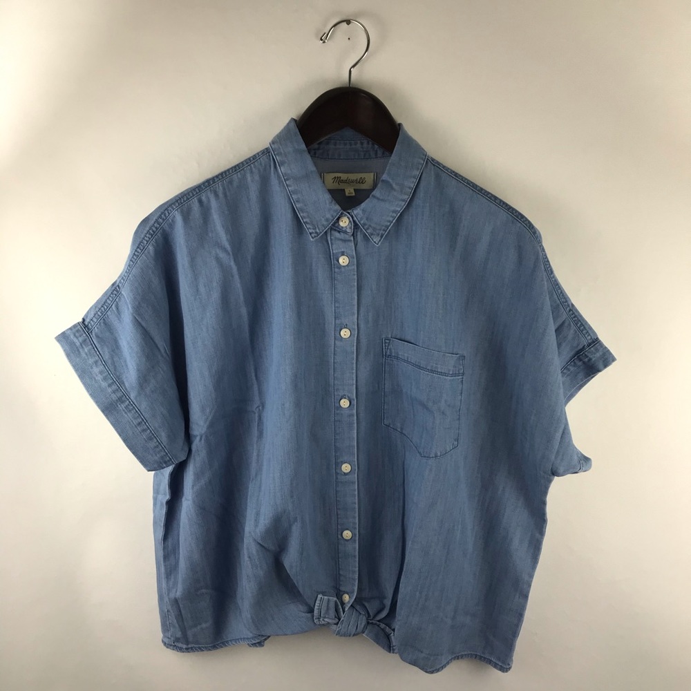 Madewell Denim Short Sleeve Tie Waist Top NWT - Picture 6 of 9